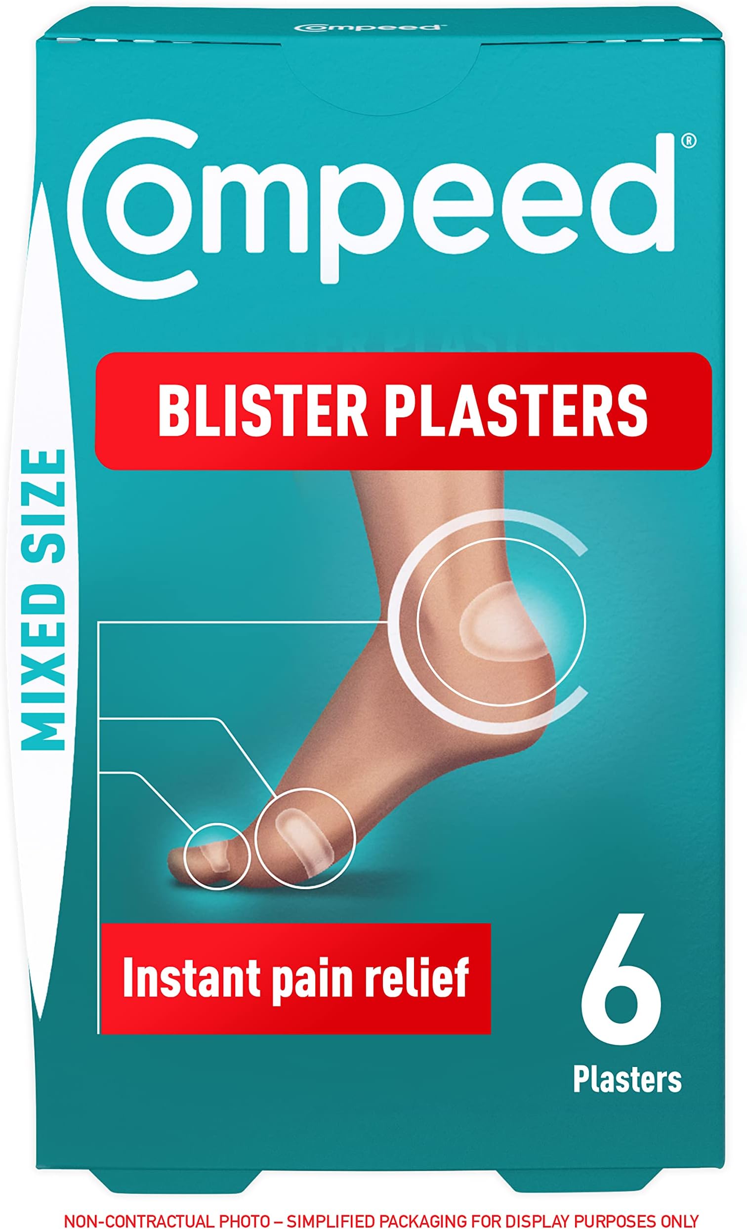 Compeed 6 Mixed Size Blister Plasters For Feet (Individually Wrapped Plasters) - Hydrocolloid Plaster Technology For Faster Healing - Waterproof Deep Cushioned Plasters For Comfort