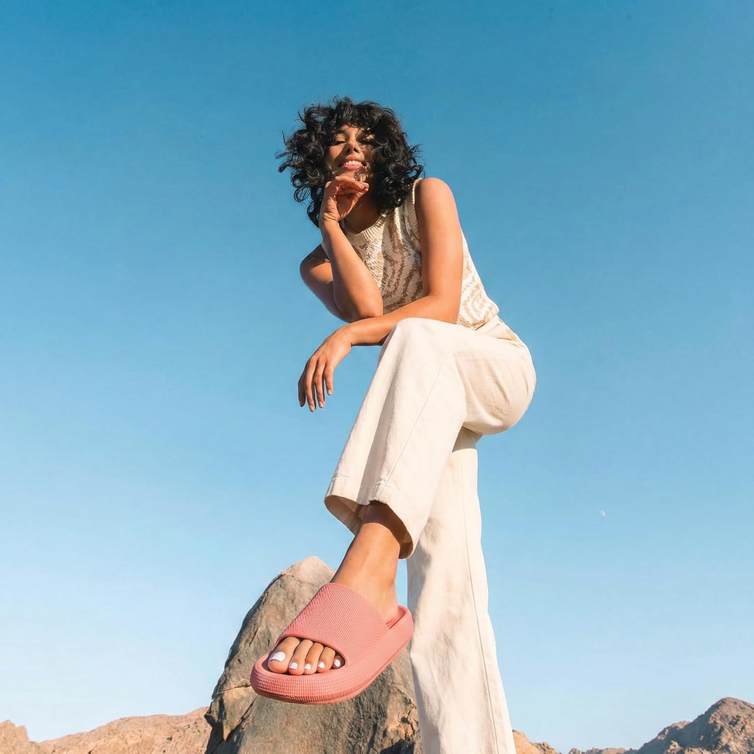 CUSHIONAIRE Feather EVA Slides for Women – Comfortable Slip On Womens Slippers, Indoor Outdoor Shower Shoes, Beach Essential Cloud Slides - Image 2