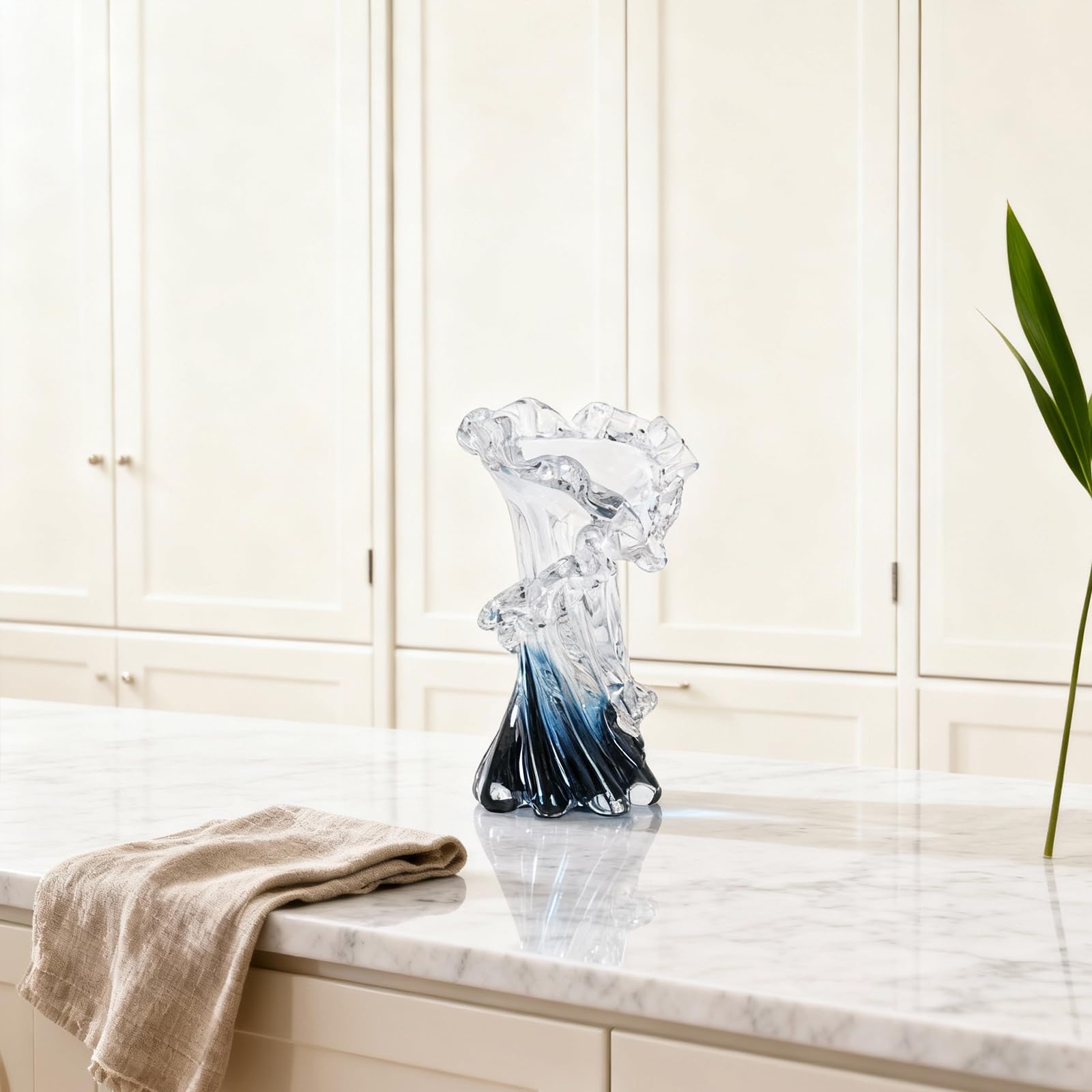 Jarrón de Vidrio Azul soplado a Mano, Hermoso jarrón de Cristal oceánico para Centro de Mesa del hogar, Mesa de café, Sala de Estar, decoración de Oficina, 11.8 Pulgadas de Alto (Grande)
