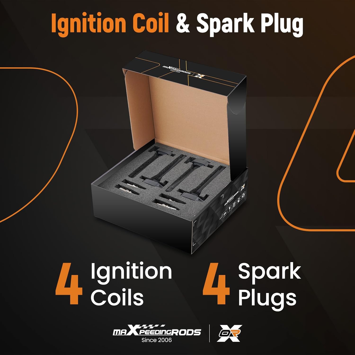 maXpeedingrods UF751 Ignition Coil 4469 Spark Plug for Jeep Dodge Chrysler Fiat L4 2.4L Engine, 2014-2020 Cherokee, 2018-2020 Compass, 2015-2020 Renegade, 2014-2016 Dart (Set of 4)