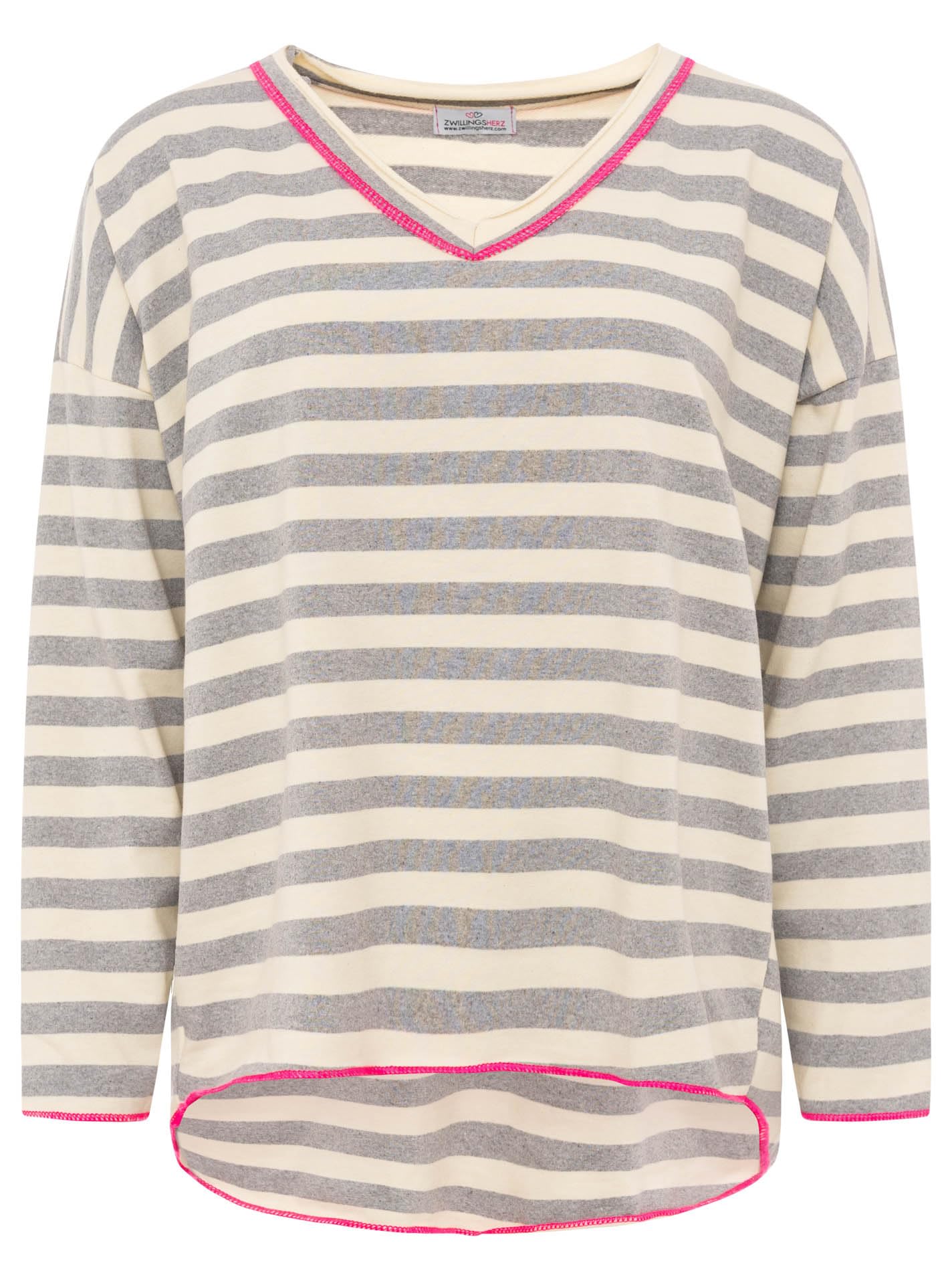 Zwillingsherz Damen V-Neck Sweater mit Streifenmuster – Moderner Langarm Pullover mit V-Ausschnitt und zeitlosem Design