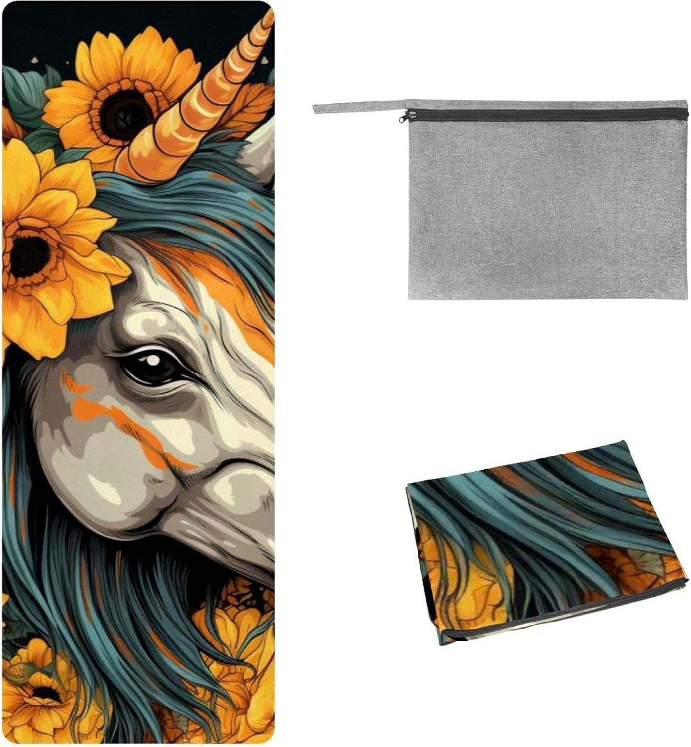 Yoga Towel, Unicorn Skull Horse Sunflower Non Slip Sweat Absorbent Hot Yoga Mat Towel for Hot Yoga, Pilates and Fitness - 72.8" x 26.8"