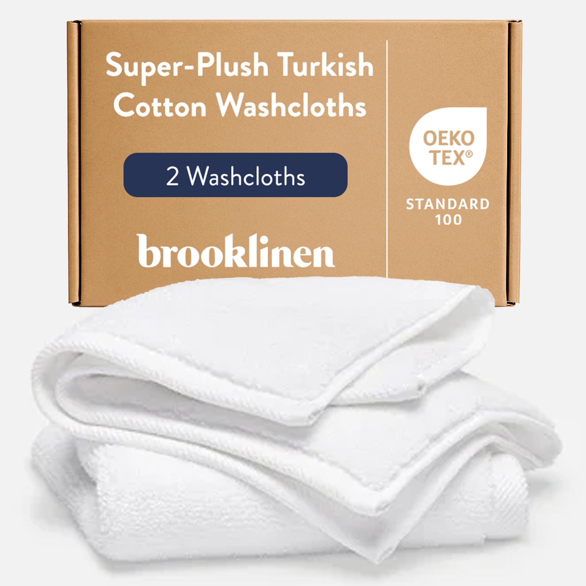Brooklinen Super-Plush Turkish Cotton Washcloths - Set of 2 - Cotton, 820 GSM, Highly Absorbent, Machine Washable, Perfect for Home & Bathroom (13" x 13", Solid White)
