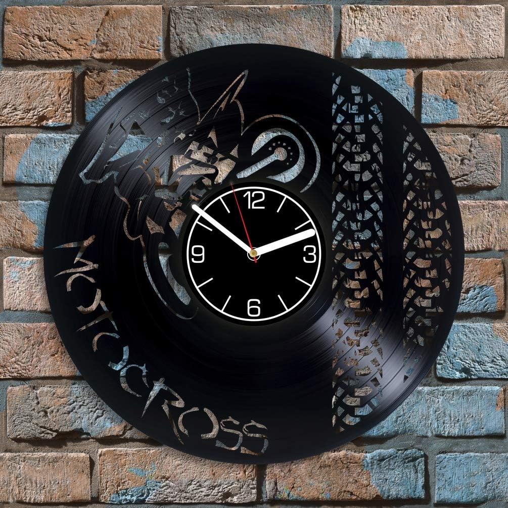 Motocross Vinyl Record Wall Clock Motorcycle Racing Decoration 12 inch Wall Clock Motocross Art Birthday Gift for Boy Motorcycle Racing Wall Art Xmas Gift for Man Motocross Wall Clock Modern