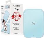 Canon Ivy 2 Mini Photo Printer (Mini Blue), Bluetooth Portable Smartphone Printer for iOS & Android, Bundle with 10 Zink Sticky-Back Photo Prints, LED Light Bar, Protective Case & USB Cable