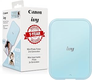 Canon Ivy 2 Mini Photo Printer (Mini Blue), Bluetooth Portable Smartphone Printer for iOS & Android, Bundle with 10 Zink Sticky-Back Photo Prints, LED Light Bar, Protective Case & USB Cable