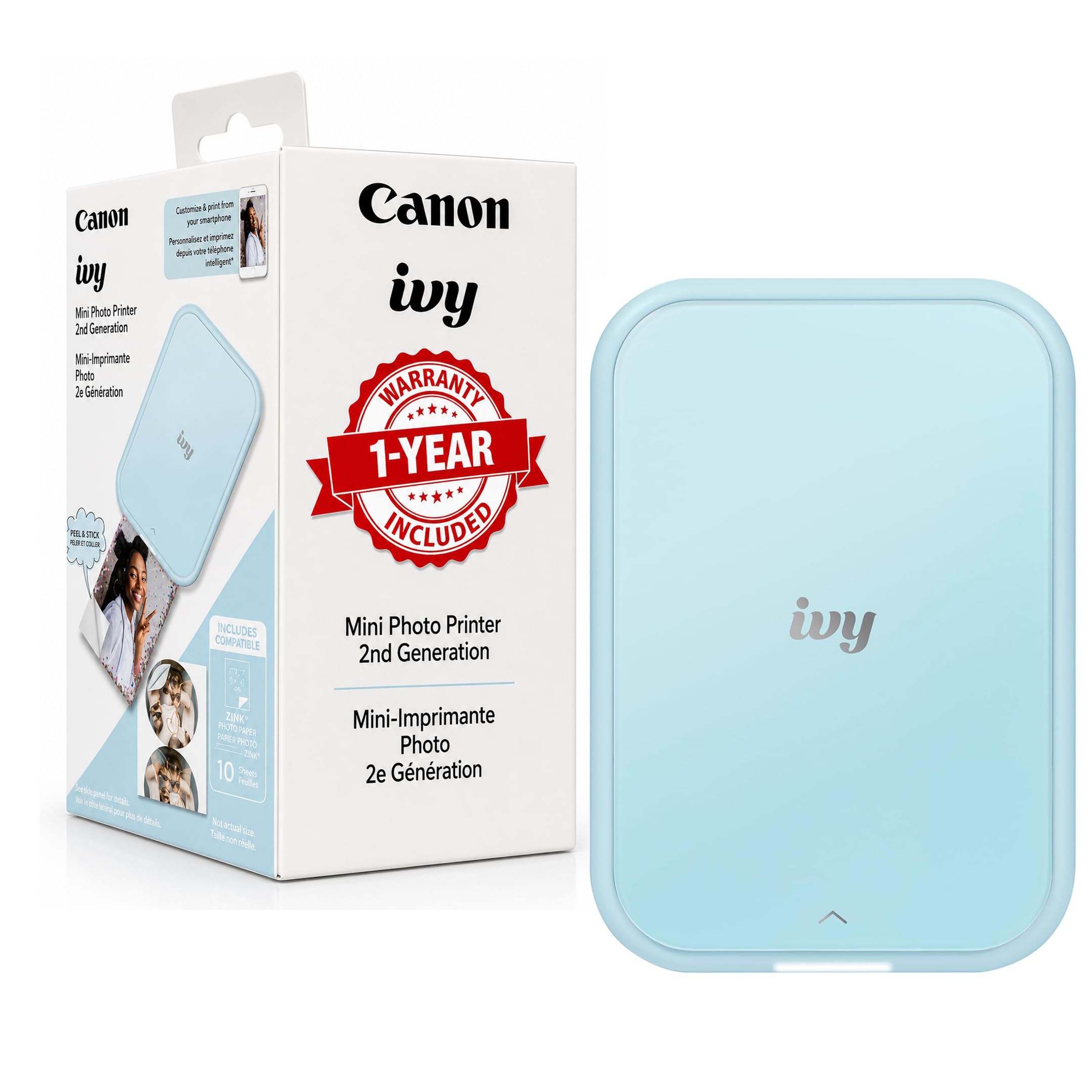 Canon ivy Mini Photo Printer 本体＆用紙セット Canon Ivy 2 Mini Photo Printer (Mini Blue), Bluetooth Portable