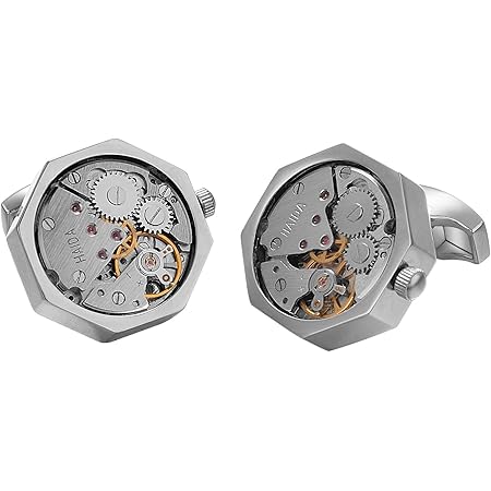 Amazon Yoursfs 結婚式 カフス 機械 時計 カフスボタン メンズ 腕時計 カフリンクス記念日誕生日祝い日バレンタインデープレゼント 八辺形 銀 カフス 通販