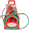 Portable Oxygen Acetylene Torch Kit with 4L & 2L Gas Tanks, Oxyacetylene Welding Cutting Set with Twin Hose, Regulators, Brass Tips for DIY Metalwork, Brazing, Auto Repair – Cylinder Holder Include