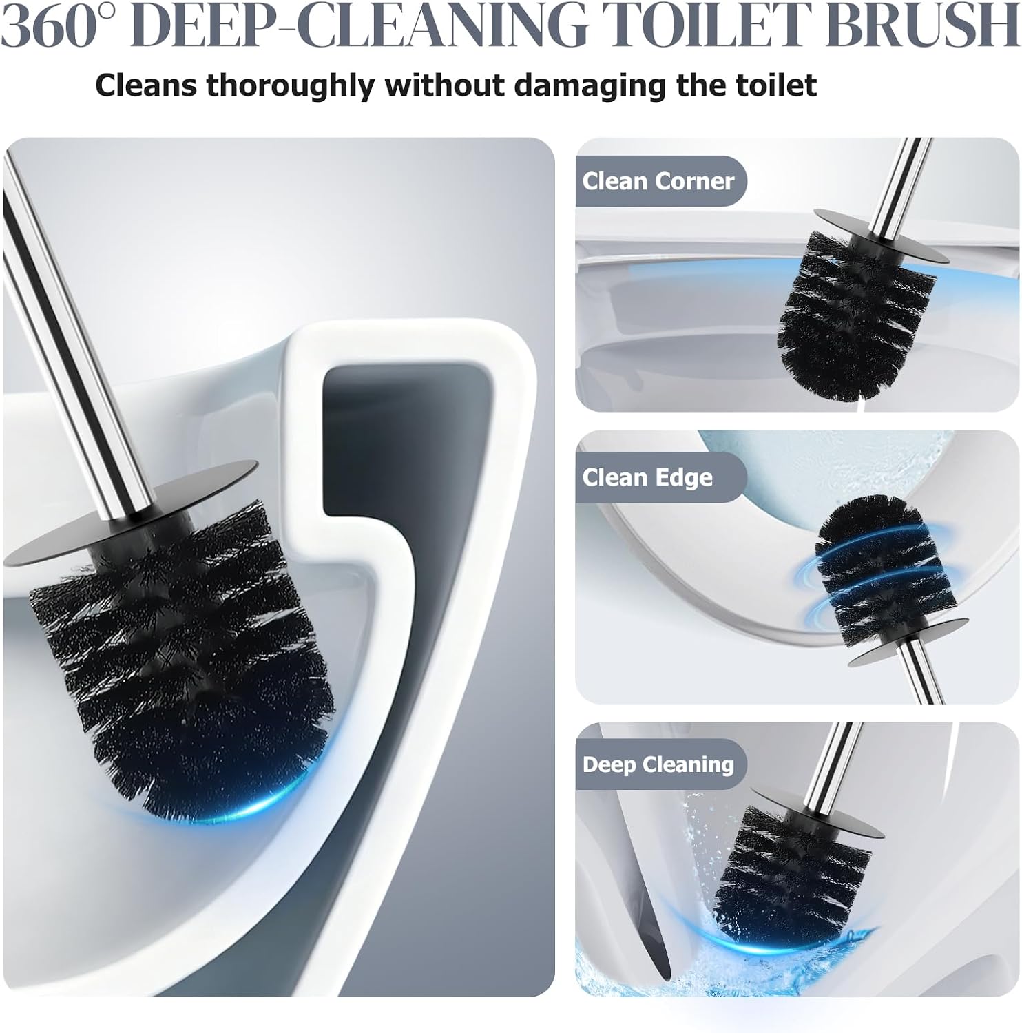 Toilet Brush,Toilet Brush and Holder Set,Stainless Steel Toilet Bowl Brush and Holder for Bathroom,Heavy Duty Toilet Bowl Brush with Long Handle,Toilet Brush with Sleek Design and Removable Inner Bowl image 3
