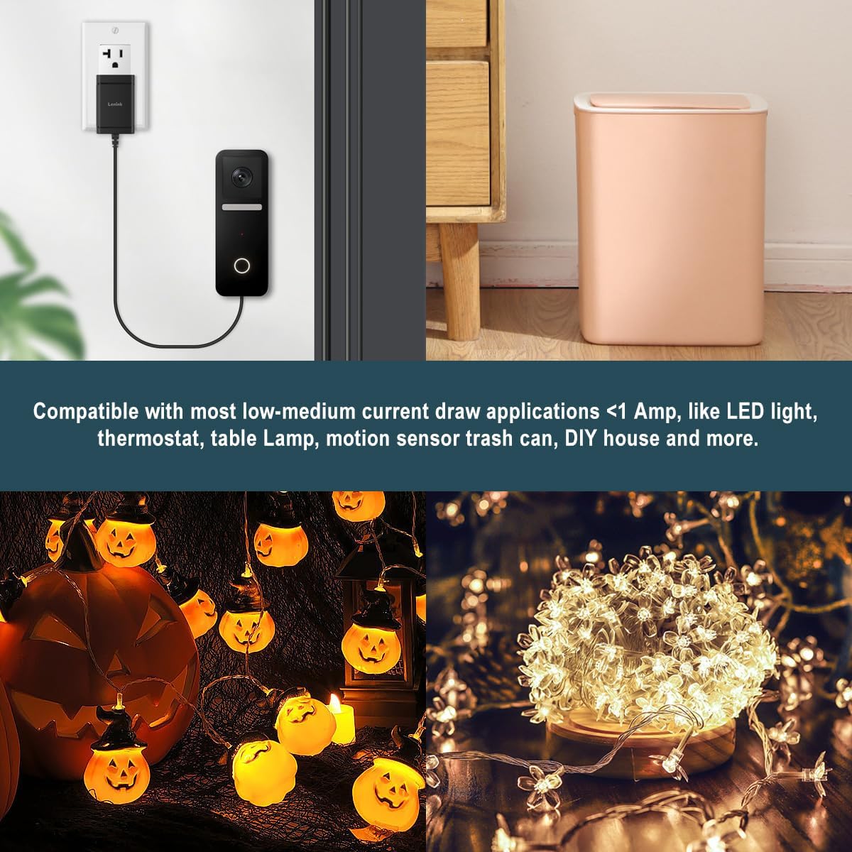 Lenink AC Power Supply Adapter for AA Battery, Replace 2 AA Battery for Pumpkin Lantern, LED Light, Thermostat, Table Lamp, Motion Sensor Trash Can (Black)