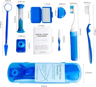 Wenge Portable Orthodontic Oral Care Kit - 2Pack - Travel Kit for Patients, Interdental Brushing Wax Floss Toothbrush Cleaning (Blue_Black)