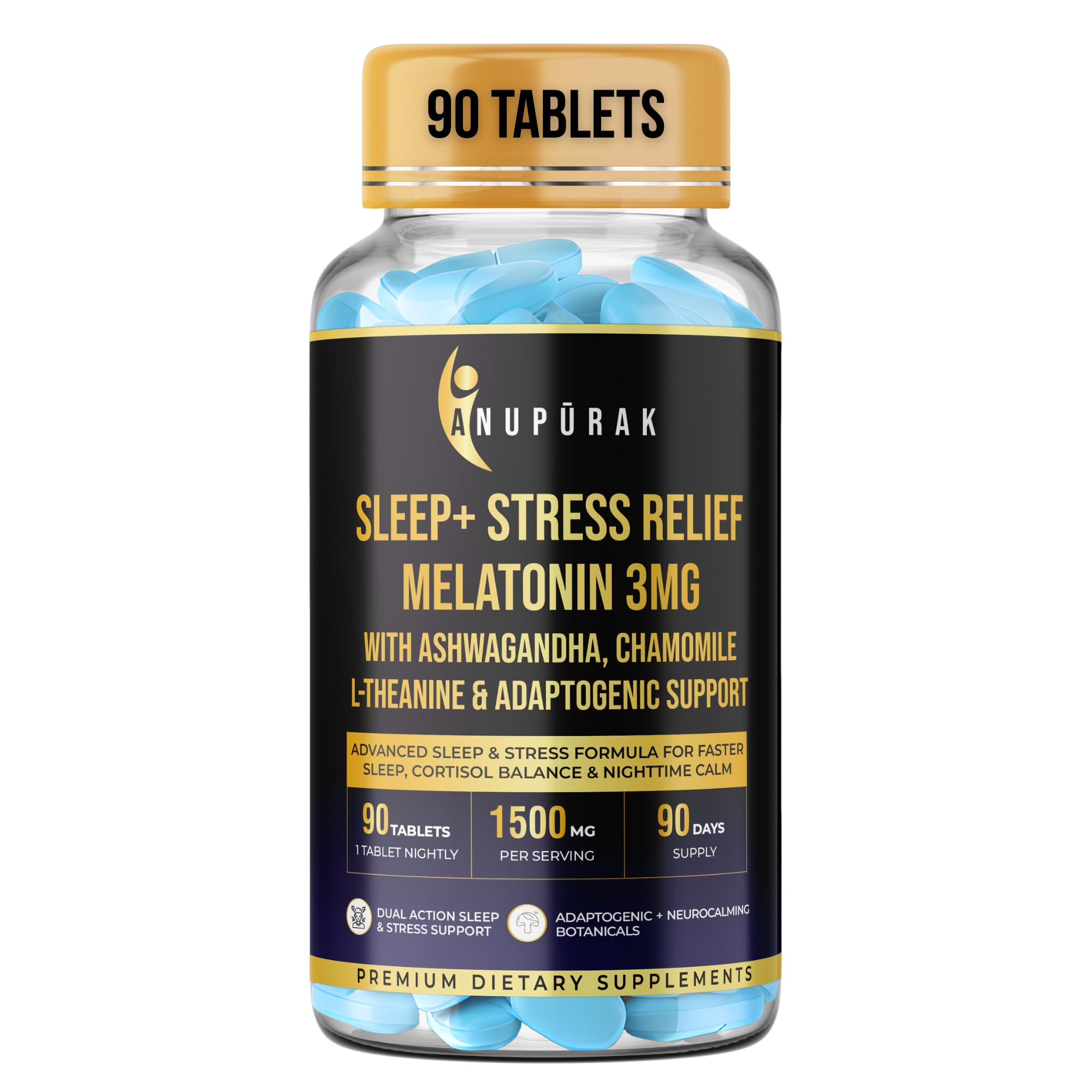 Melatonin 3mg Sleep Tablets | 11 Actives Sleep Supplement with 5-HTP, Ashwagandha, Tagara & L-Theanine | Sleep Cycle & Nighttime Calm Support | Non-Habit Forming | 90 Veg Tablets (90 Days)
