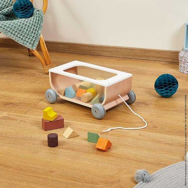 Foto 8 de 8 de Janod - Carrito de Cubos de Madera - Colección Sweet Cocoon - Juguete de Estímulo para Bebés Pintado al Agua
