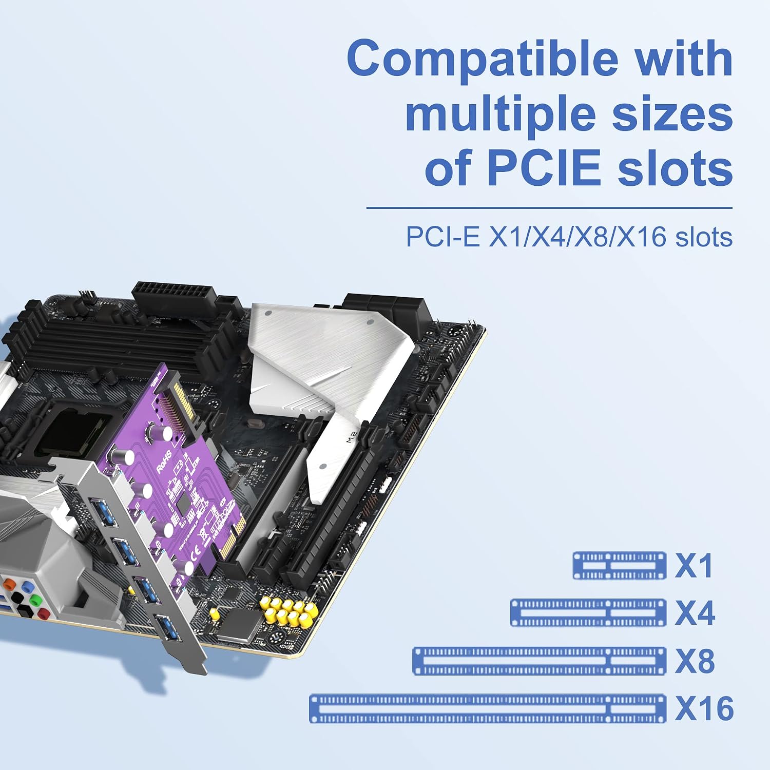 PCIe to (4) USB 3.0 Expansion Card, 5Gbps PCIe USB Add in Controller Card for Desktop/PC/Host, with 15Pin SATA Power Connector, Support Windows 10/8/7/XP, Linux