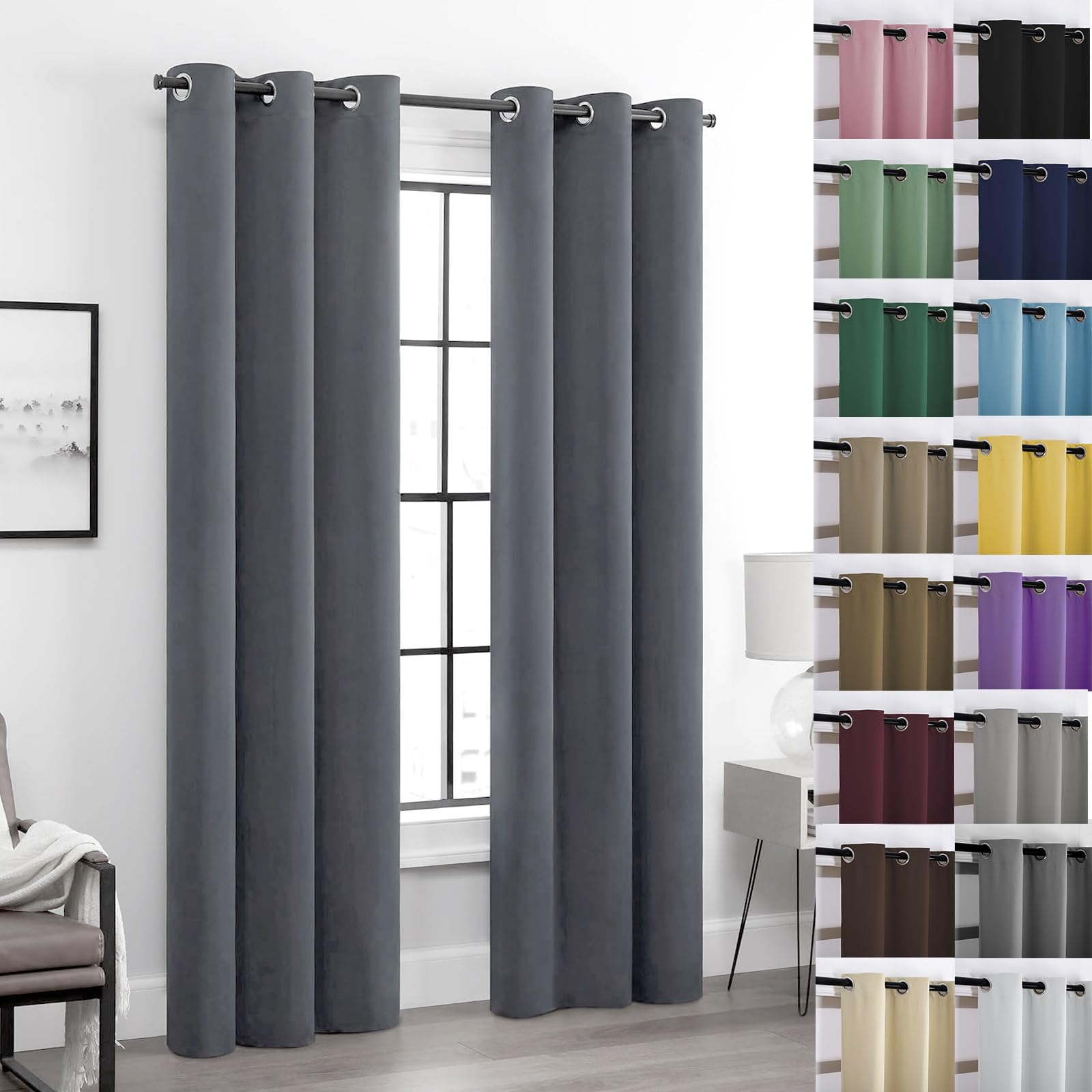 Wuxxiang Dark Grey Blackout Curtains For Bedroom 246 X 265 Cm(W X H) Uv Block And Privacy Protection, Total Blackout Curtains With Double-Sided, With Matching Tie Backs, For Bedroom Nursery,