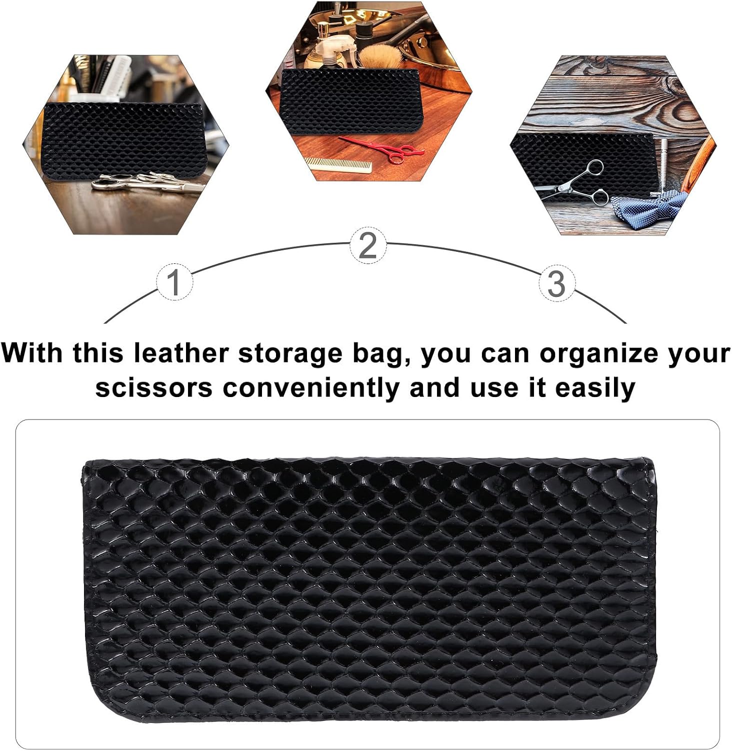 Sewroro Leather Hair Scissor Case Pouch for Salon Tools, Black image 5