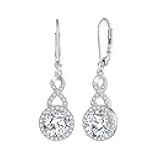 Women Infinity Dangle Earrings,925 Sterling Silver Dangle Birthstone Gemstone Earrings 8MM Cubic Zirconia,Leverback Jewelry for Women
