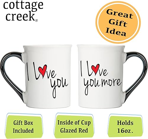 Miniatura 3 de Regalos de boda para parejas, tazas de café, juego de 2 tazas de café con texto en inglés "I Love You More" para hombres y mujeres, ideas de regalo