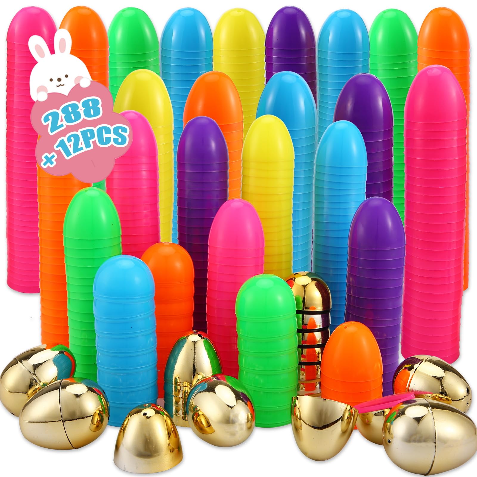 300 Pcs Easter Eggs,2.35" Assorted Bright Colors Plastic Easter Eggs for Easter Hunt,Easter Themed,Decorations,Basket Stuffers Fillers