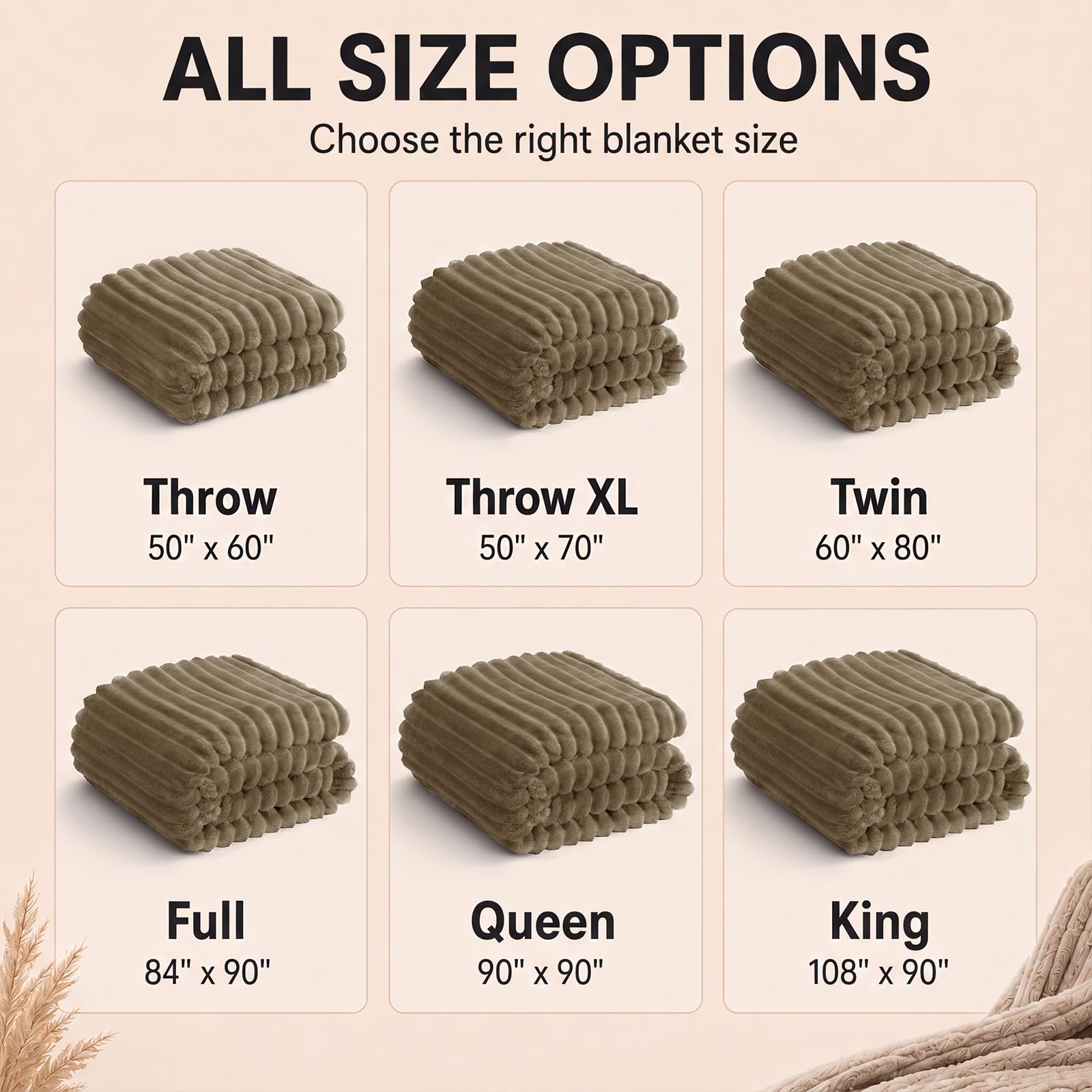 HIMEET Camel King Size Blanket for Bed, 300GSM Ribbed Fleece, 108 x 90 in view 9