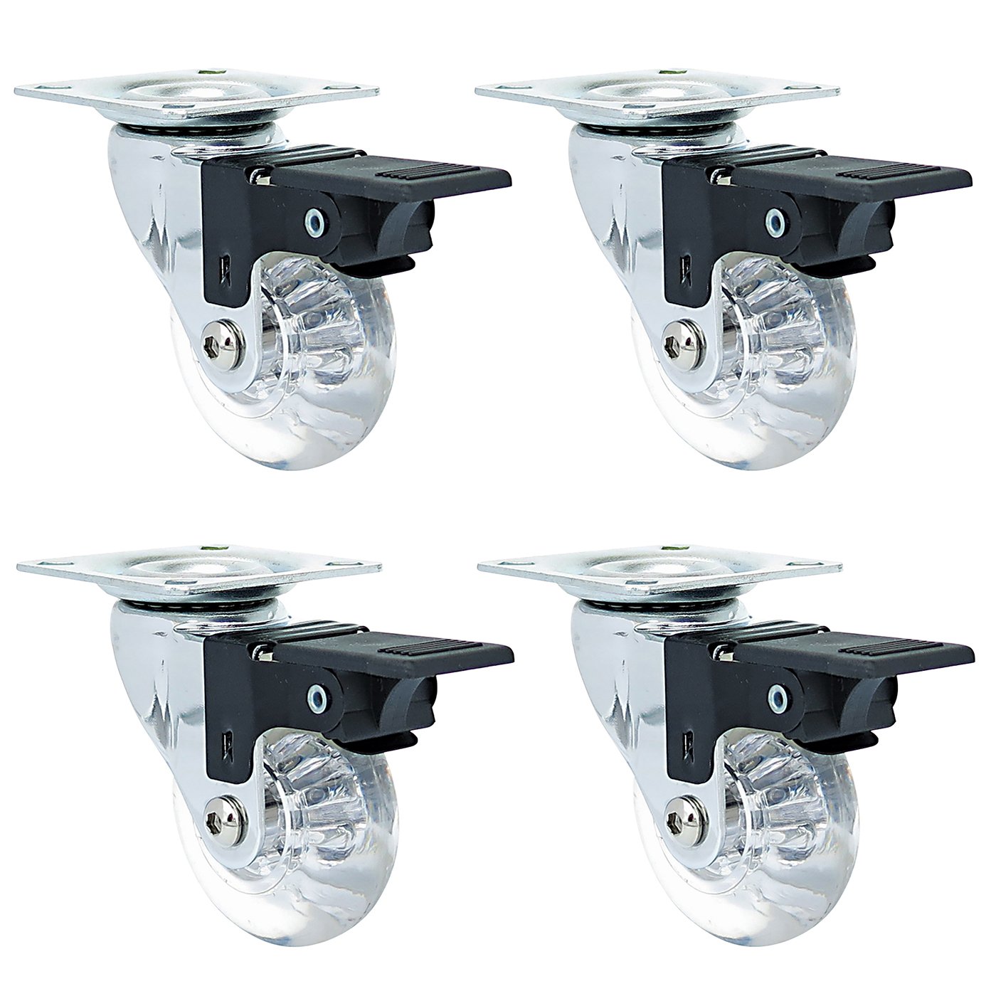 Headbourne 8279E Designer Swivel Plate Casters with Brake and 110 Lb. Load Capacity, 2", Jewel, 4-Pack