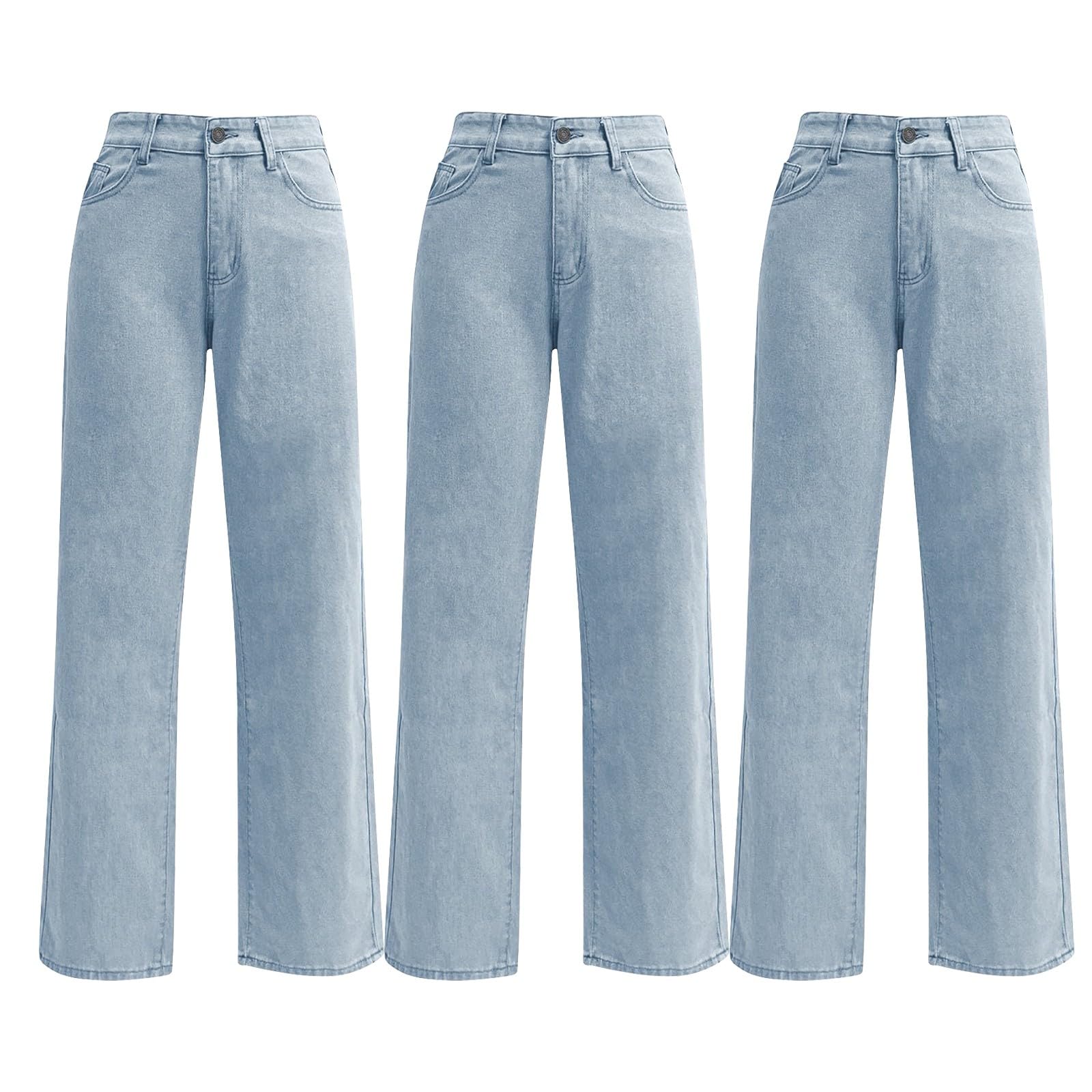 Generisch Krótkie dżinsy damskie z niskim stanem, damskie dżinsy Baggy Flared Jeans na proste wydmy Destroyed Essentials nadają się do codziennej drogi do pracy