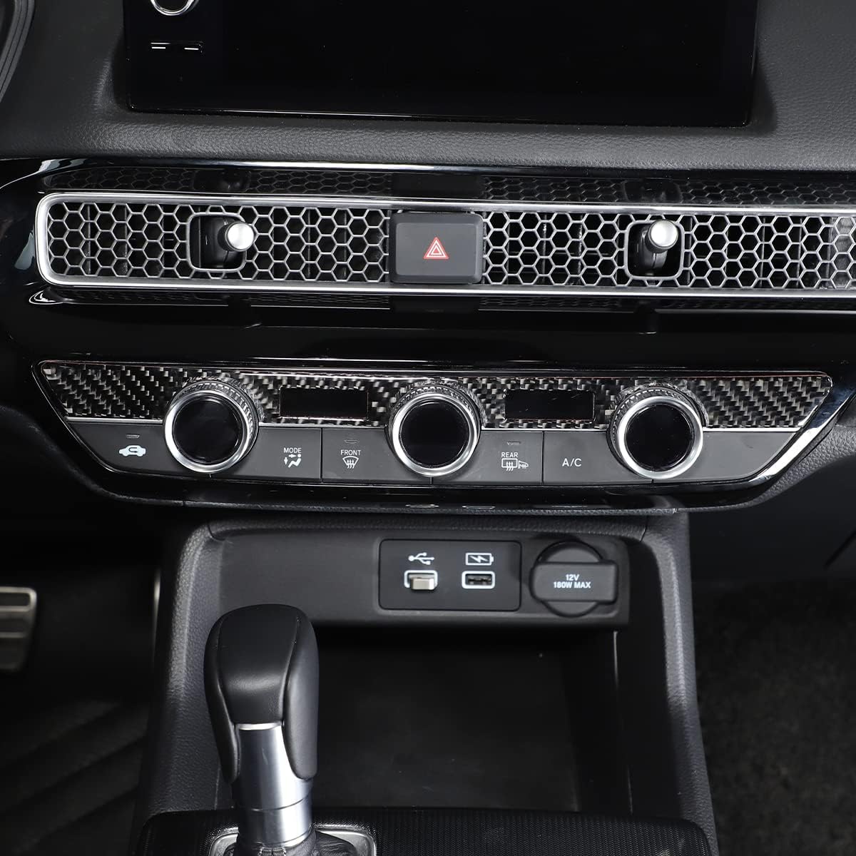 PIUGILH for 11th Honda Civic 2022 Real Carbon Fiber Car 3D Sticker Center Console Mutimedia Button Knob Cover Trim Interior Car Accessories