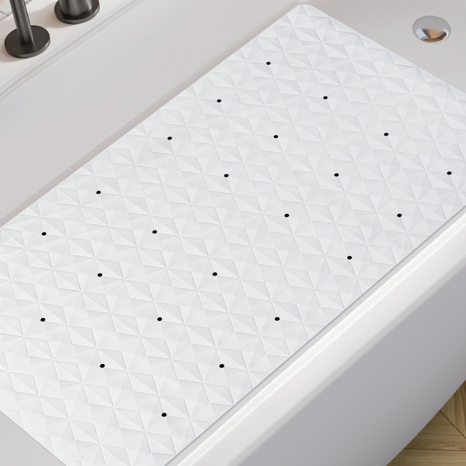 Tappetino antiscivolo per vasca da bagno e doccia, tappetino in gomma naturale con ventose e fori di scarico, senza BPA e PVC, lavabile in lavatrice, motivo a rombi unico, 43 x 89 cm