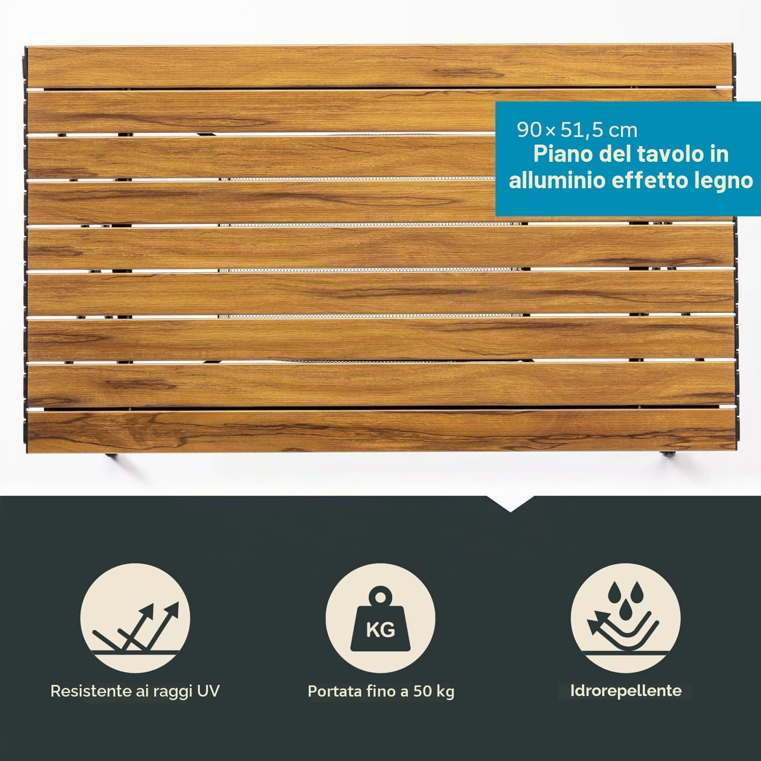 Skandika Tavolo pieghevole in alluminio Jamsa/Pikku - max 50 kg | Tavolo per balcone, terrazza, campeggio, giardino (Pikku (90 x 51,5 cm, ottica in legno))