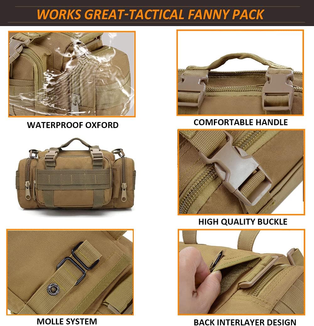 Tactical Duffel Bags for Men, 3P Military Molle Waist Fanny Packs EDC Utility Pouch Crossbody with Shoulder Strap Hand Carry - Image 3
