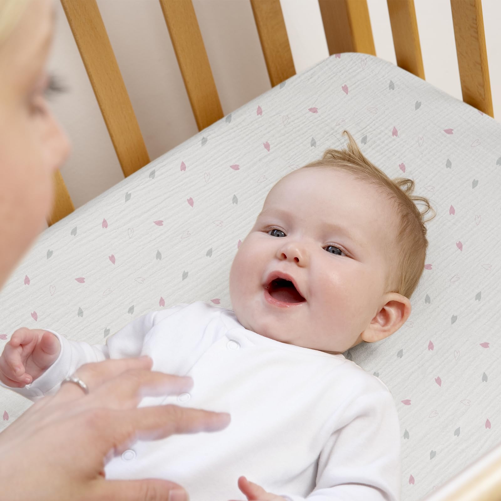 Gllquen Baby Confezione da 3 lenzuola in mussola per mini culla, traspiranti, con angoli, in cotone morbido e accogliente, per neonati e ragazze, con angoli universali, per mini culla, 96,5 x 66 cm