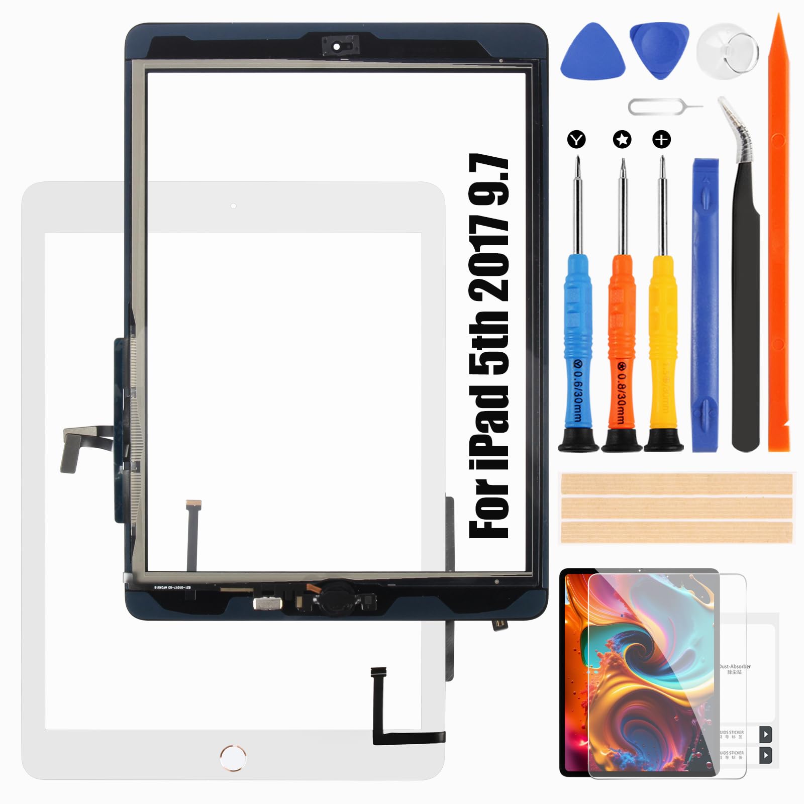 Écran Tactile pour iPad 9.7 2017 5ème Génération A1822 A1823 Remplacement Verre Blanc avec Home Button