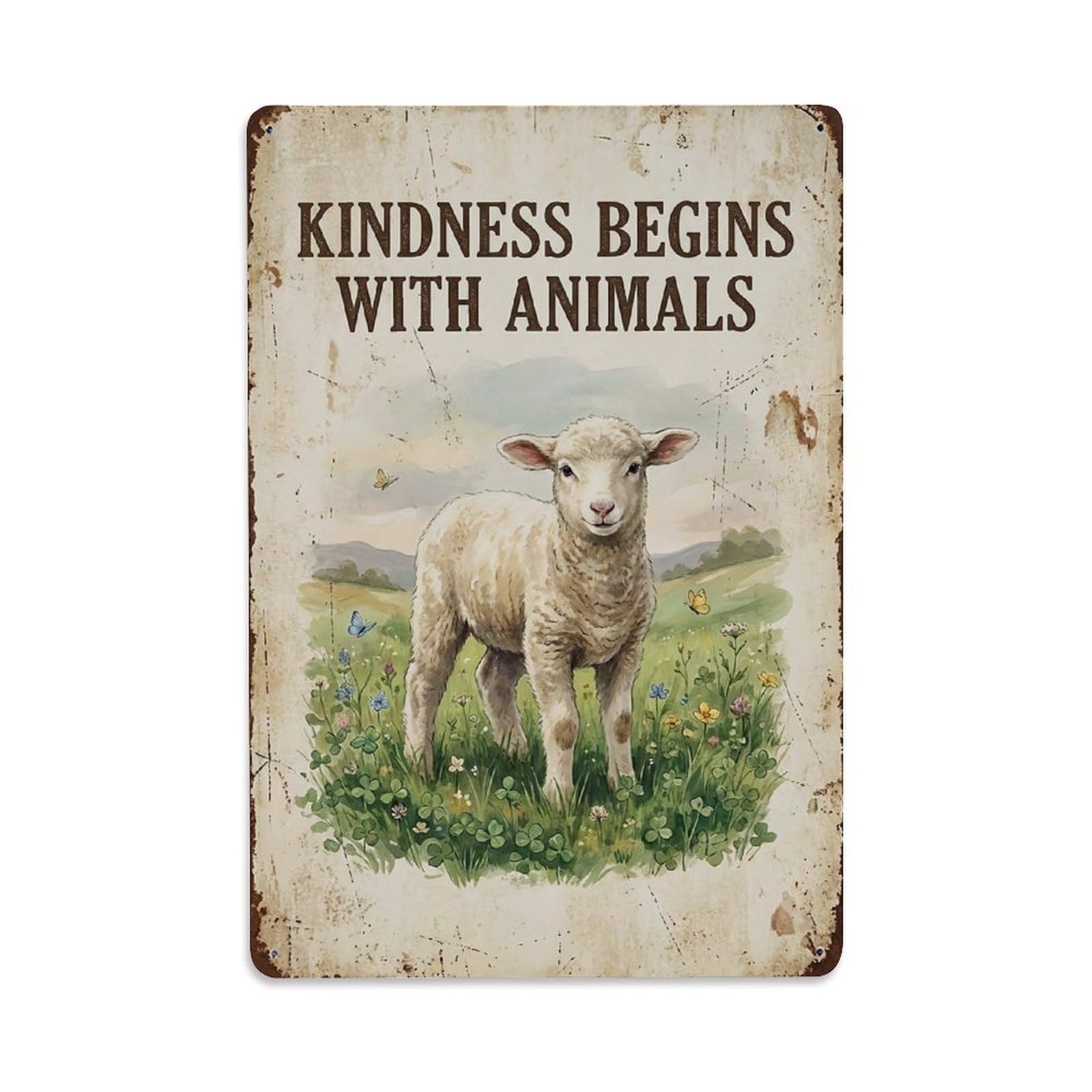 Okngb Style Quirky Lamb Farm Animal Motto Begins With Animals Badge Metal Tin Sign Plaque Wall Decor For Cafe, Man Cave, Club Bar, Office, Home Garden Round Metal Poster 8X12inch