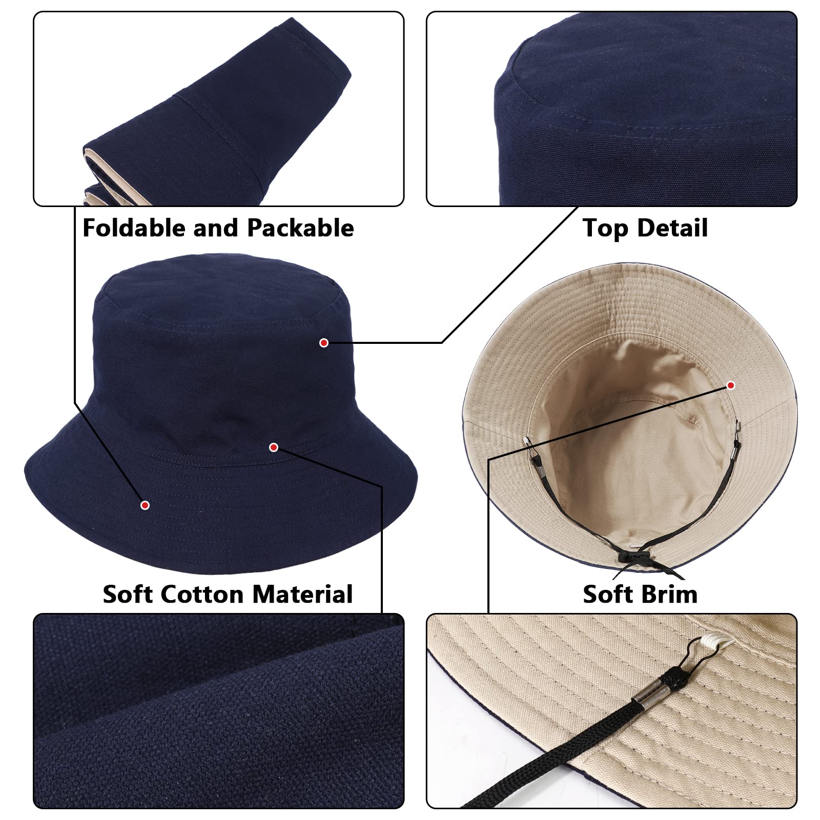 TAGVO Cabezas Grandes Gorro Pescador Reversibles Sombreros Cubo XXL Plegables Senderismo Camping Sombrero Algodón Sombreros Sol de Plegables para Hombres Mujeres
