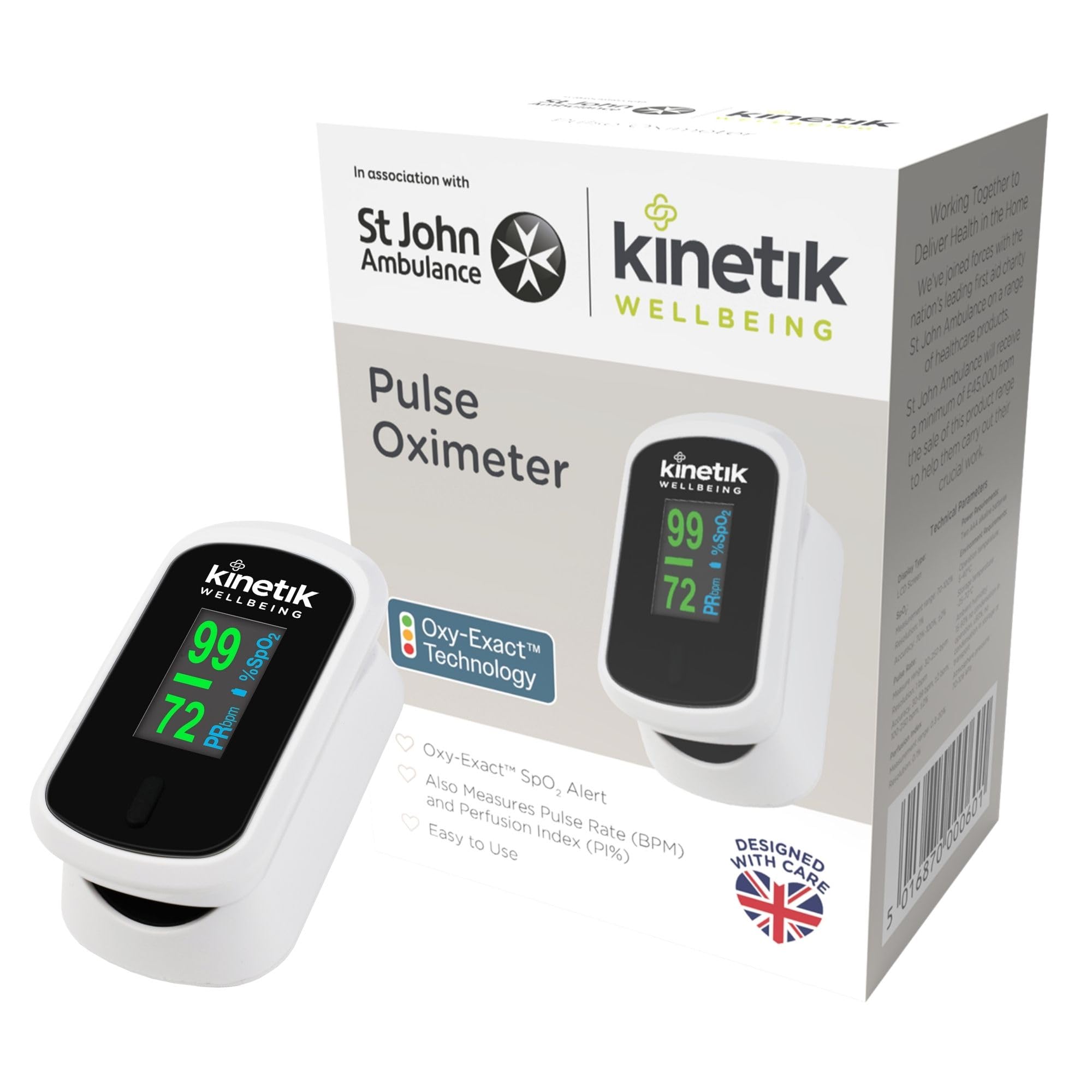 Kinetik Wellbeing Finger Pulse Oximeter, Heart Rate Monitor, Oxy-Exact