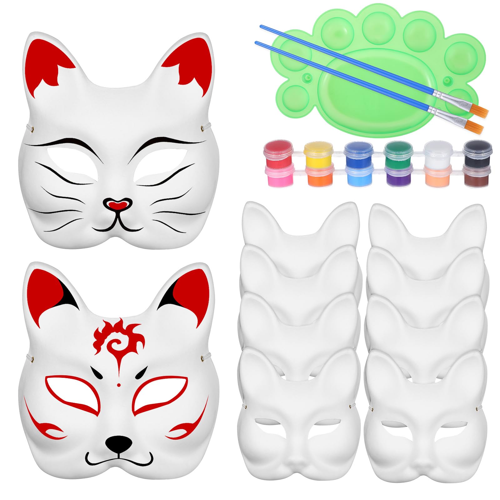 SUPVOX 10PCS DIY White Paper Masks,Fox Mask,Unpainted Cat Fox Half Blank Hand Painted Masks for Hand Decor Party Favors