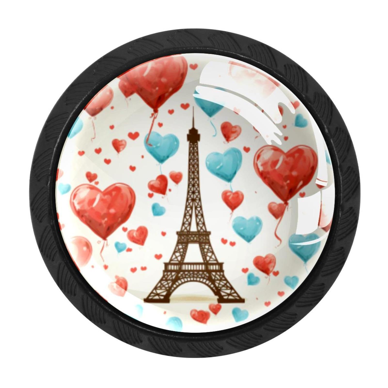 Chenzzzz Multicolored 09 4 Pieces Black Cabinet Pull Handle With Screws,Eiffel Tower Valentine's Day Kitchen Knobs, Hardware For Cupboard Drawer Dresser