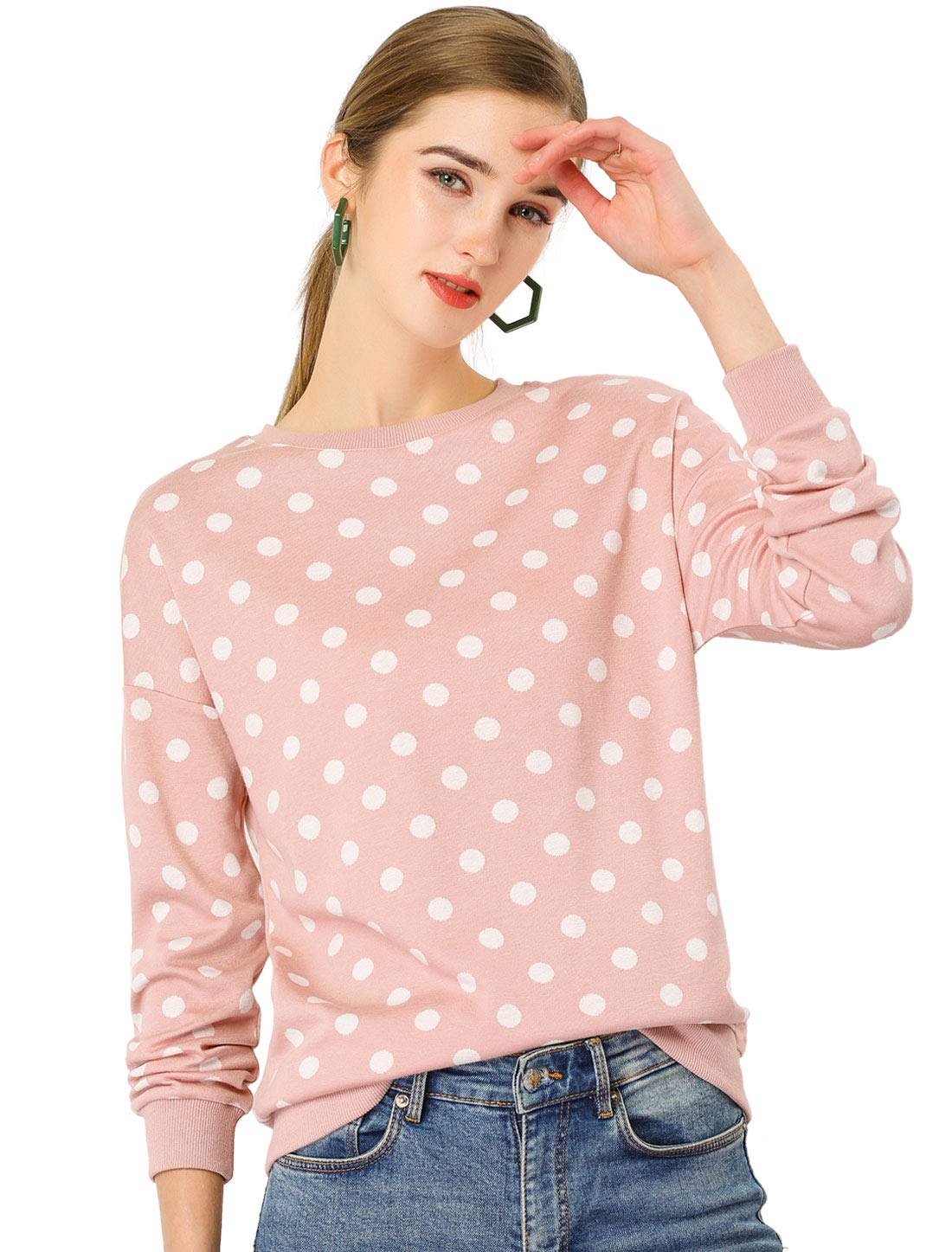 Allegra KWomen's Winter Fall Casual Pullover Crewneck Long Sleeve Polka Dots Sweatshirt Sweater
