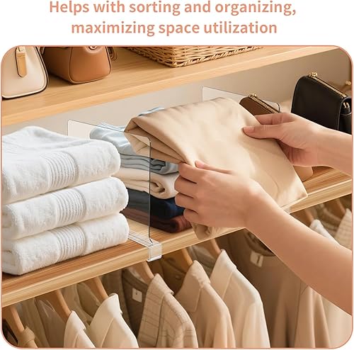 Miniatura 6 de Paquete de 10 separadores de estantes transparentes para armarios, separadores acrílicos para estantes, divisores de estantes de armario para