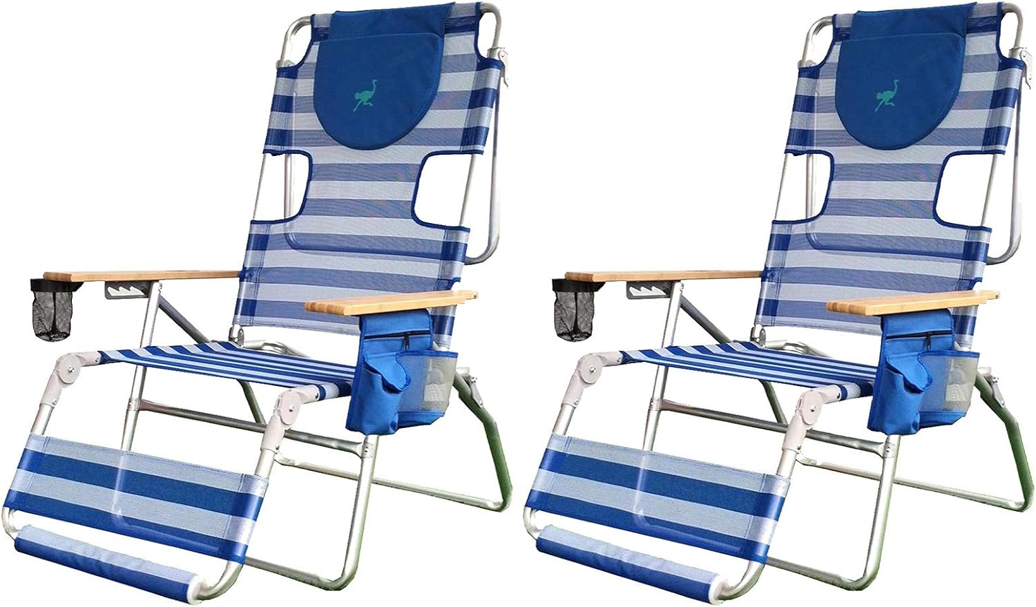 Ostrich 3-N-1 Altitude Outdoor Reclining Patio Beach Lounge Chair, Blue (2 Pack)
