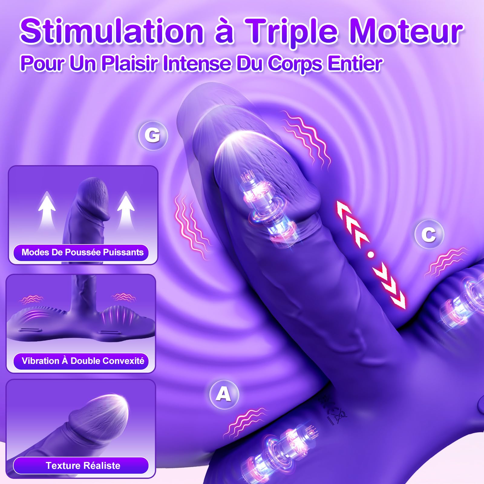 Gode Vibro-masseur Va et Vient Sex Toýs Femme - Godes Ceintures Vibromasseurs Feminin à Distance avec 3*12 Modes de Poussée & Vibration Stimulateur Clitoridien Godemichets Anus Homme Sex Toys Couple