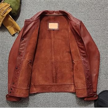 Vintage Genuine Leather Jacket Oil Goatskin Leather Coat No