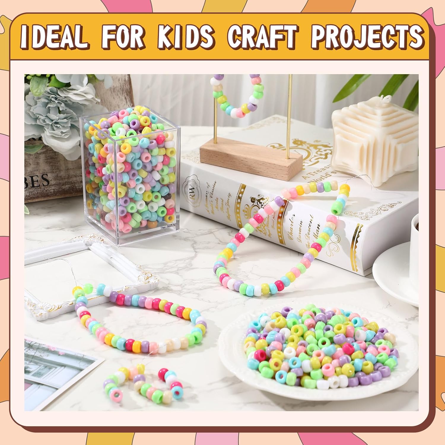 Jexine 10500 Pcs Pony Beads Bulk Plastic Beads for Bracelet Making Hair Braids DIY Necklace Jewelry Making Projects(Round,Macarons Color) - Image 3