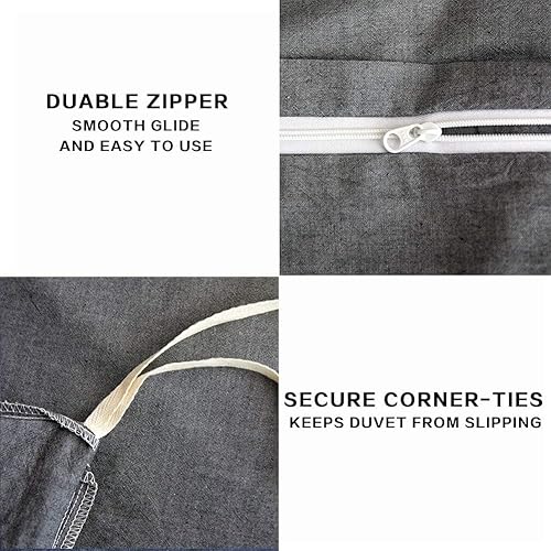 Miniatura 5 de ECOCOTT Juego de funda de edredón gris tamaño California King, 100% algodón lavado, duradero, suave y cómodo, funda de edredón de 3 piezas con