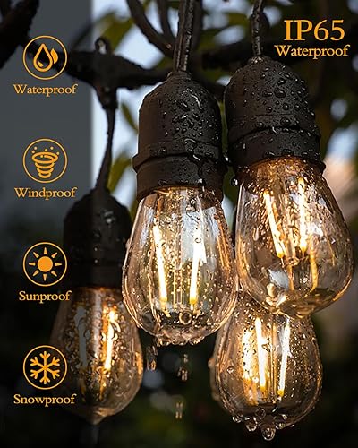 Miniatura 5 de Tira de luces LED superbrillantes para exteriores, bombillas S14 de 48 pies (1 repuesto), IP65 impermeable, grado comercial e inastillable,