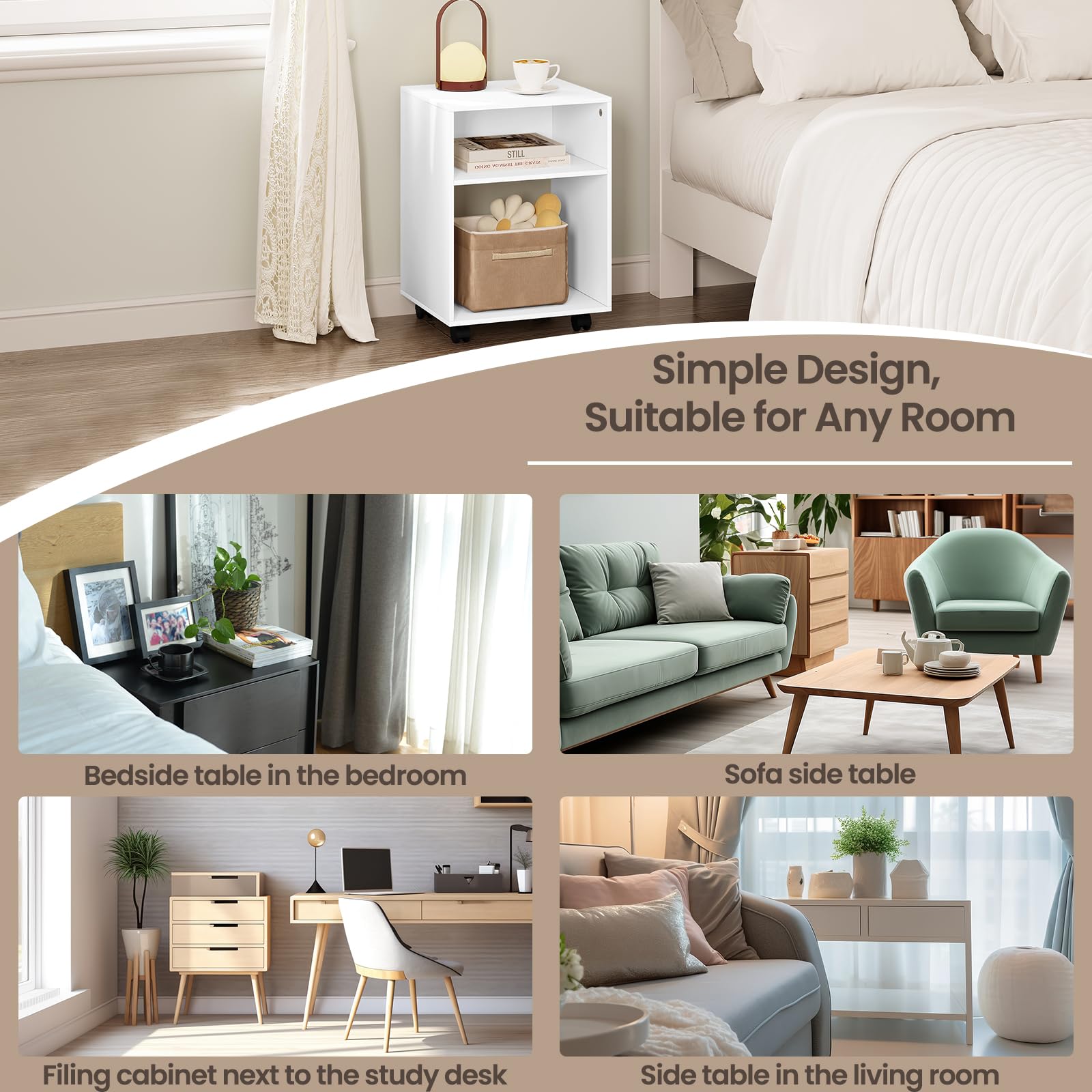EUGAD Porta Stampante con Ruote, Mobile Stampante con 2 Scomparti Aperti, Tavolino Mobile, per Ufficio e Casa, in Legno, 40x35x55 cm