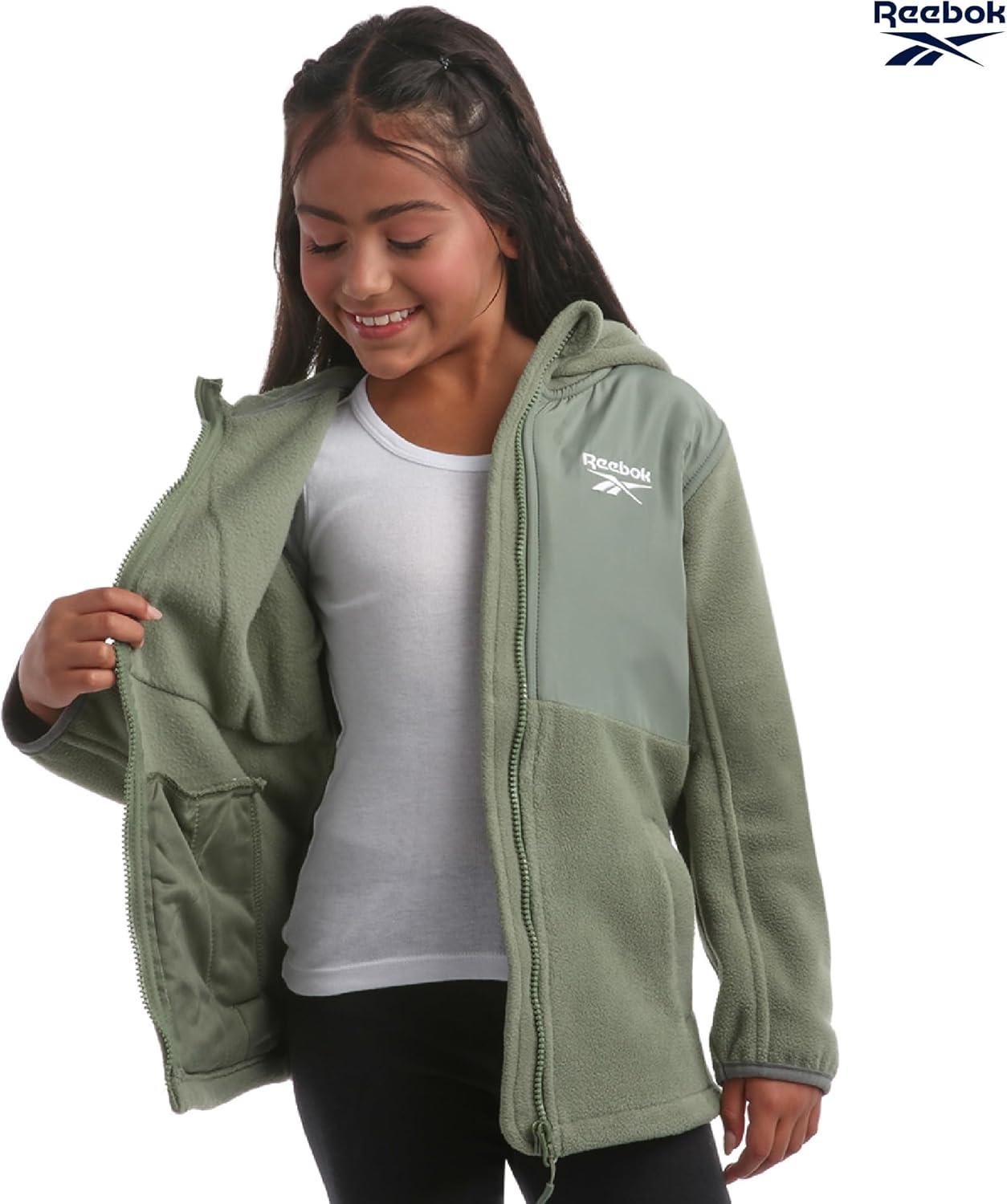 Reebok Girls Fleece Jacket - Weather Resistant Lightweight Polar Fleece Line Zip Up Fleece Jacket for Girls Outerwear Coats - Image 2
