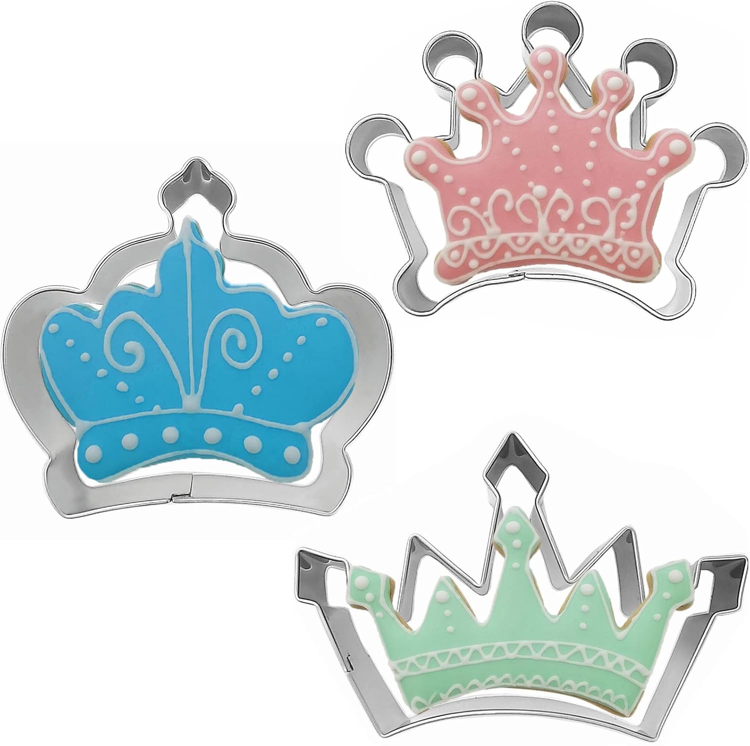 Comais Royal Princess Crown Shaped Cookie Cutters Set Stainless Steel 3Pcs
