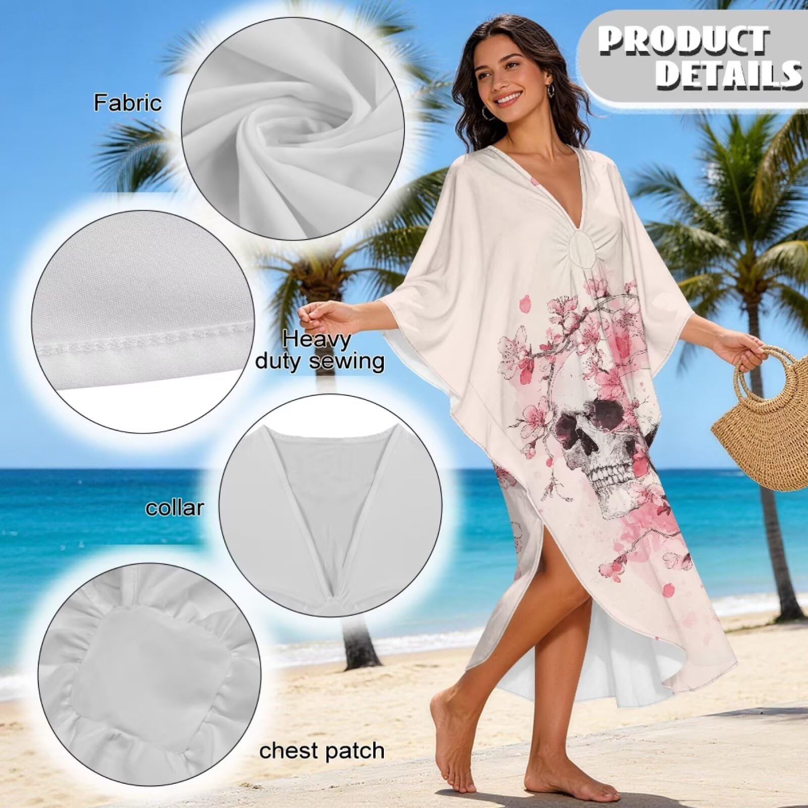 Abito caftano da donna, taglie forti, con scollo a V, copricostume da spiaggia con maniche a pipistrello, abito da caftano estivo